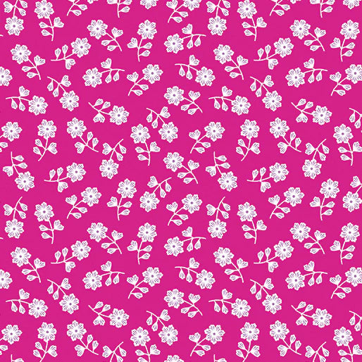 (2.5 yd) Benartex Blooming Denim Bloom Toss Raspberry 13282-24