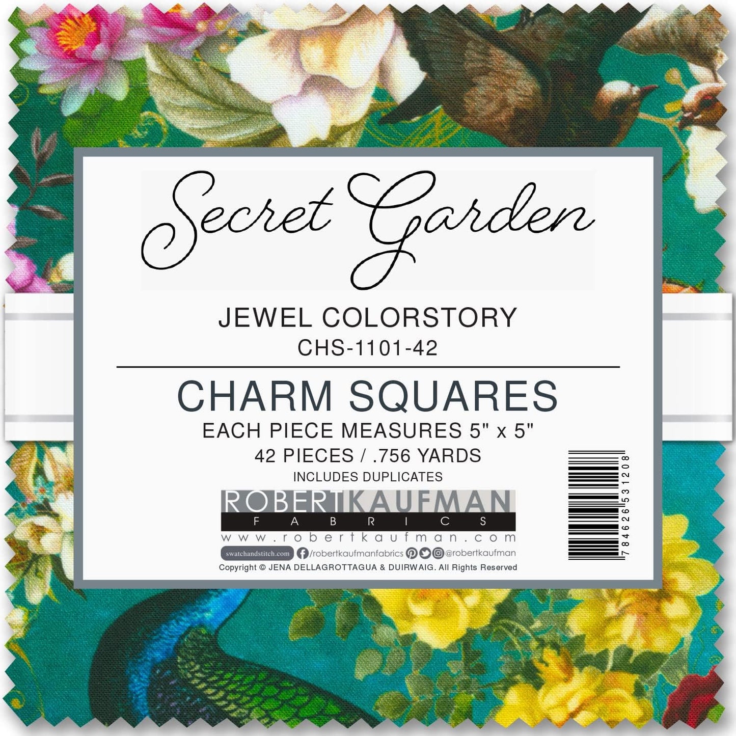 Charm Pack 5x5 Squares - Robert Kaufman "Secret Garden Jewel Colorstory" - 40 5" Squares
