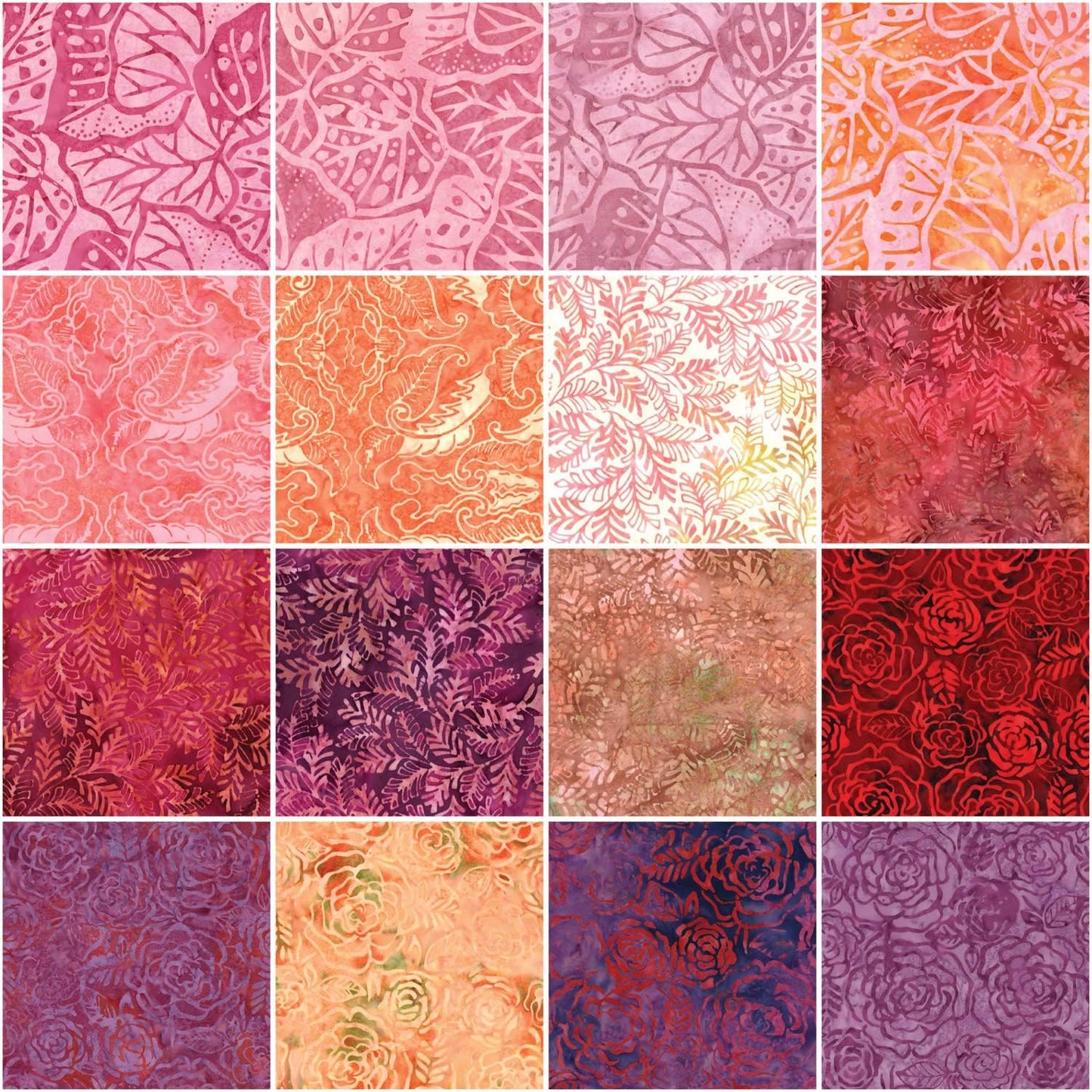 Charm Pack 5x5 Squares - Benartex Bali Batik Sweet Rose II - 40 5" Squares