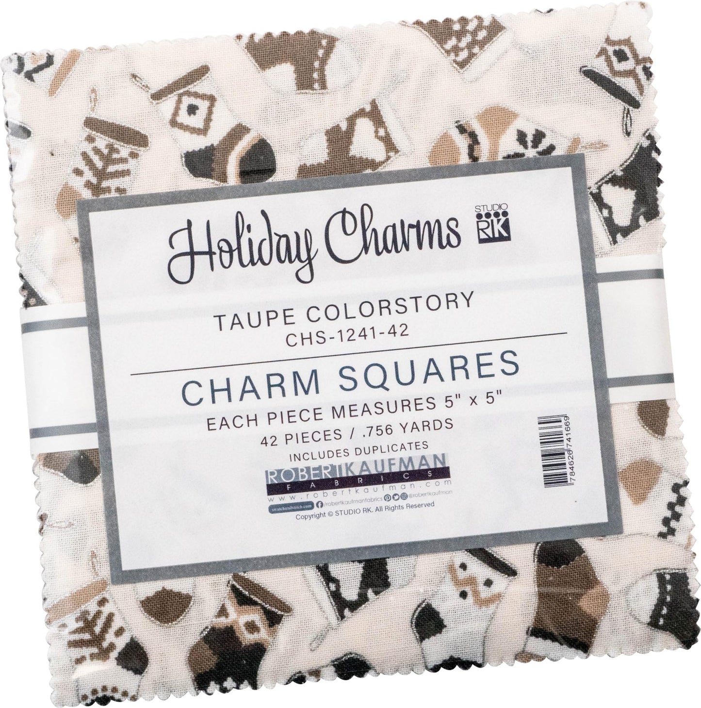 Charm Pack 5x5 Squares - Robert Kaufman Holiday Charms Taupe - 40 5" Squares