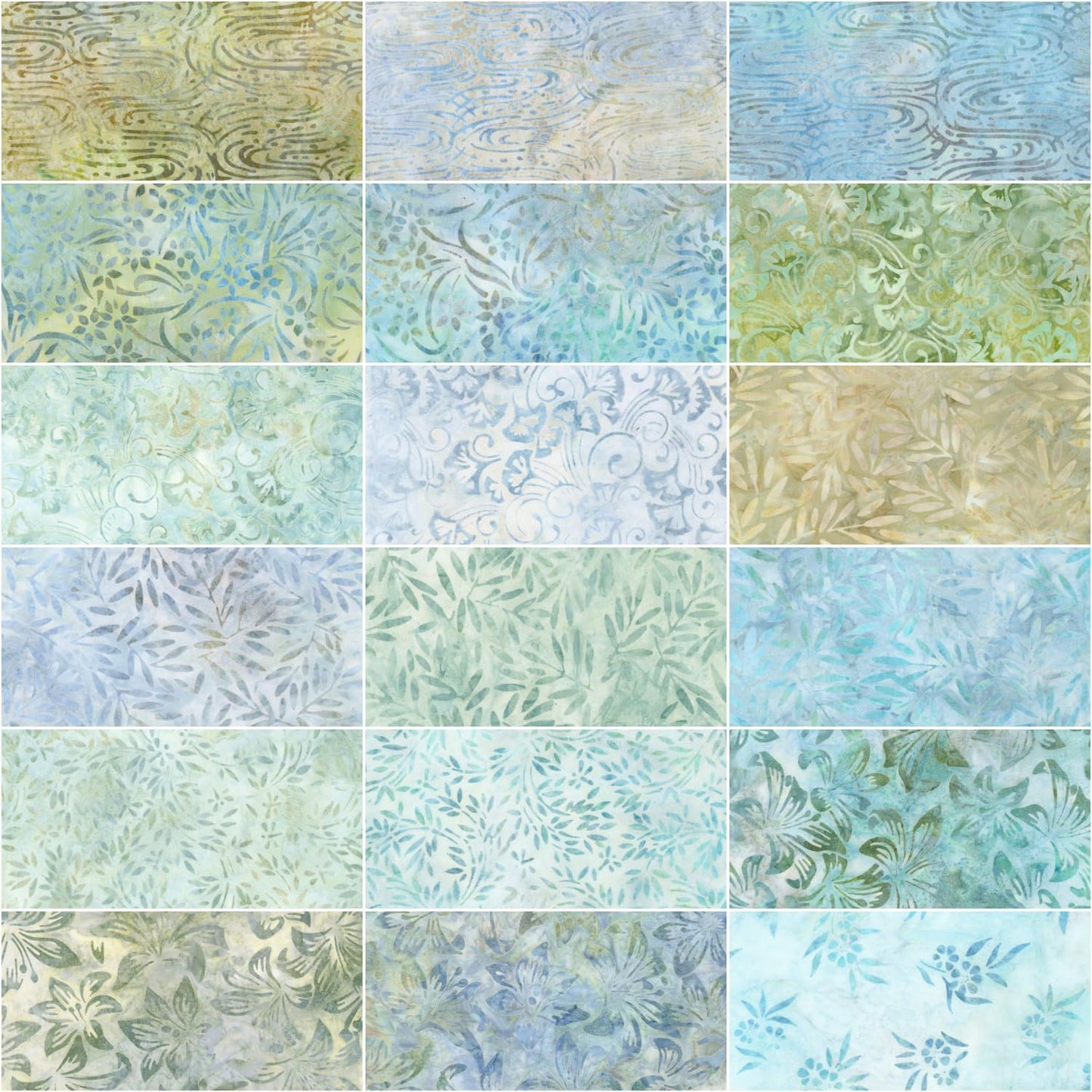 Robert Kaufman Artisan Batiks: Morning Mist Roll-up - 40 Total Strips