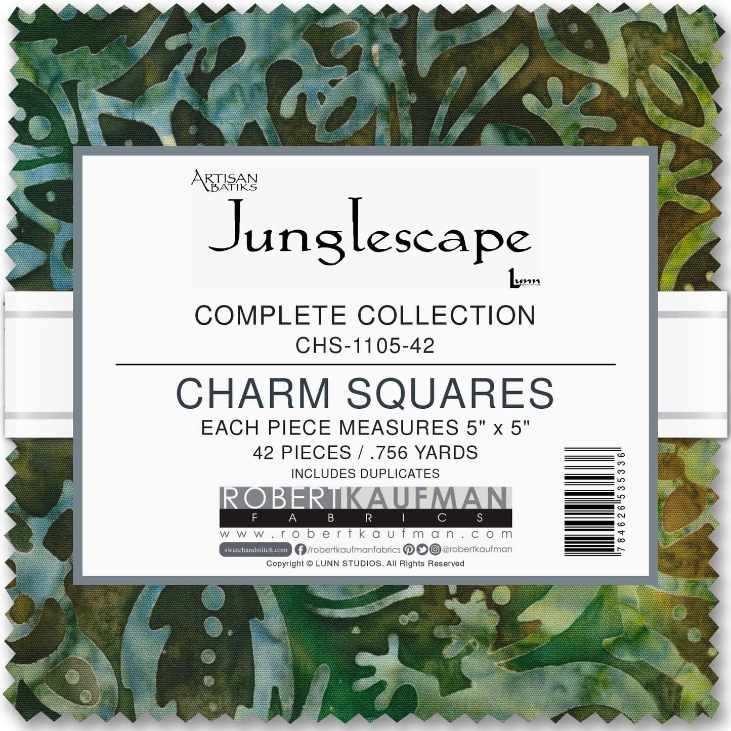 Charm Pack 5x5 Squares - Robert Kaufman Artisan Batik "Junglescape" - 40 5" Squares