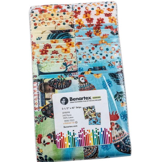 Benartex Farm Feathered Folk Strip-pies - 40 2.5" Strips