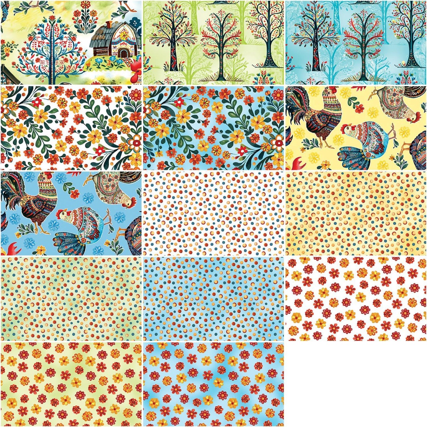 Benartex Farm Feathered Folk Strip-pies - 40 2.5" Strips