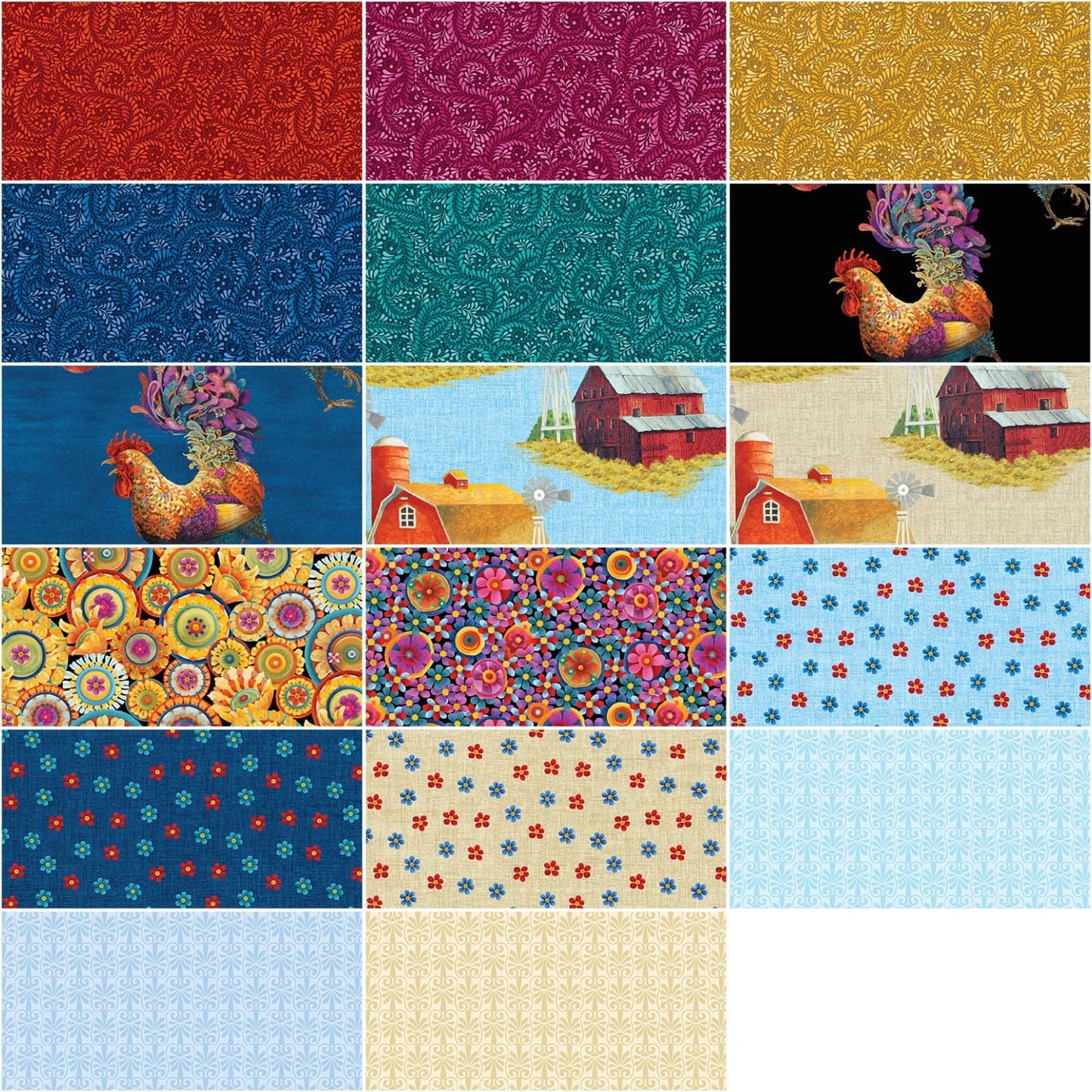 Benartex Something To Crow About (Roosters/Farm) Strip-pies - 40 2.5" Strips