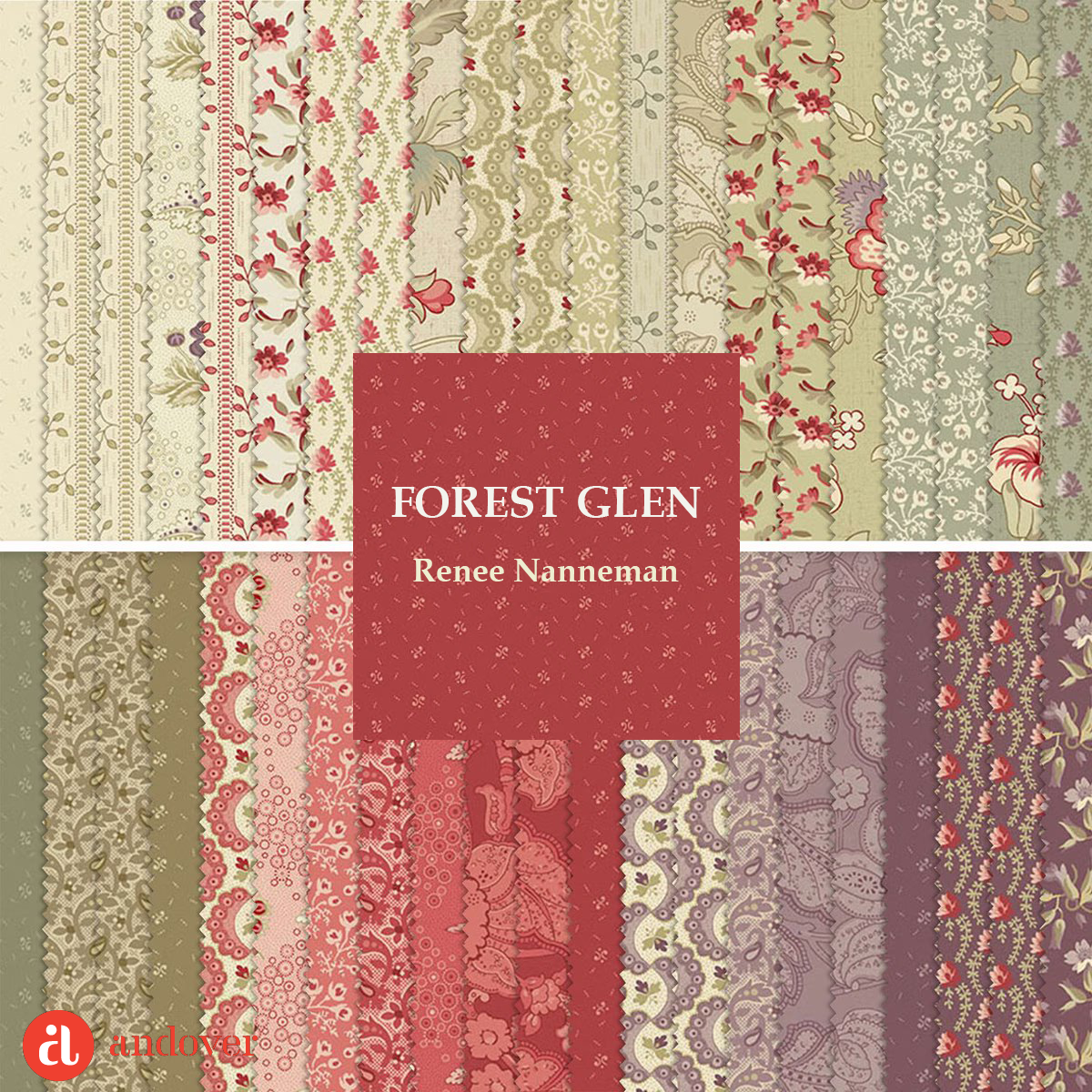 Charm Pack 5x5 Squares - Andover/Makower UK Forest Glen - 40 5" Squares