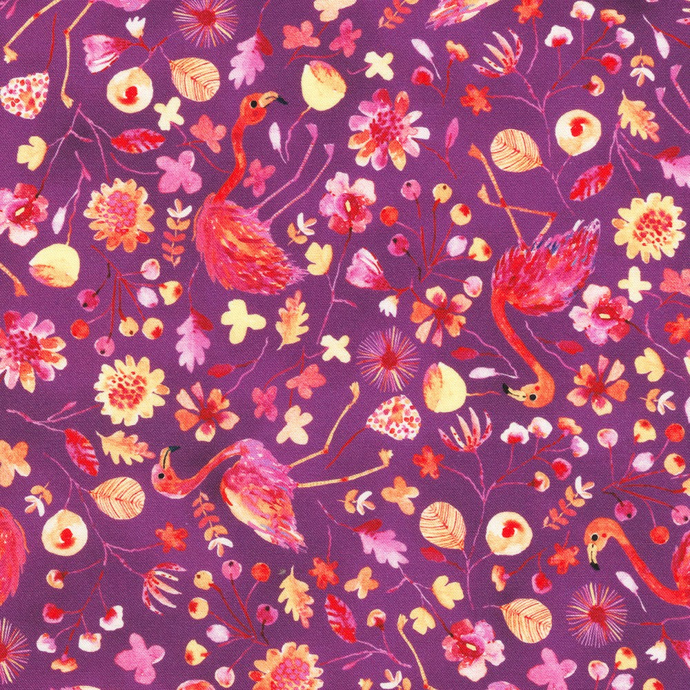 (2 yd) Robert Kaufman Flora & Fun Flamingos ANAD-22007-221 Aubergine