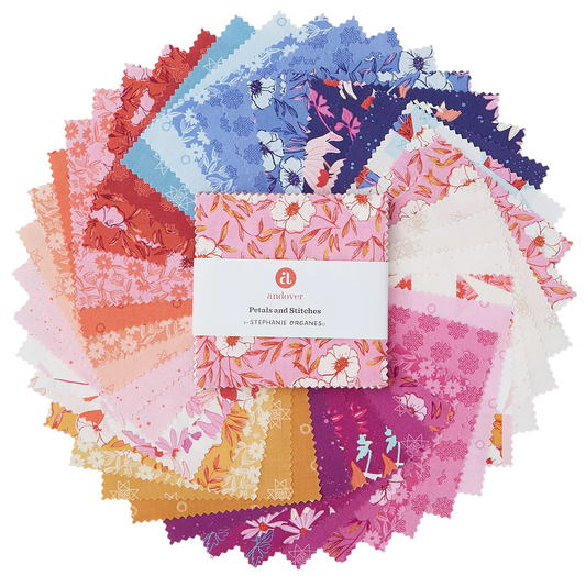 Charm Pack 5x5 Squares - Andover Petals & Stitches - 40 5" Squares