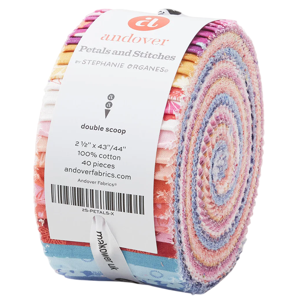 Andover/Makower UK - Petals & Stitches Double Scoops - 40 2.5" Strips