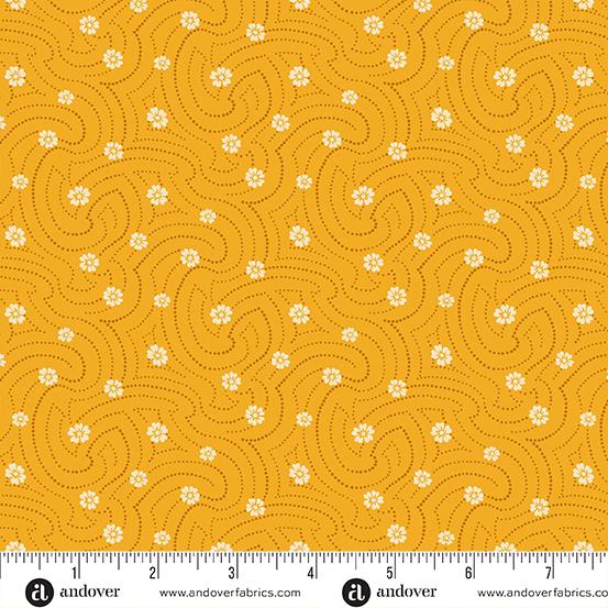 (5 yd) Andover/Makower UK Indigo Cheddar A-1141-O Swirly Dot Cheddar