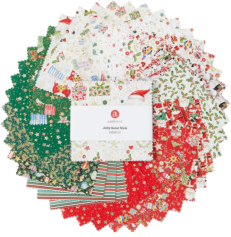 Charm Pack 5x5 Squares - Andover Jolly Saint Nick - 40 5" Squares