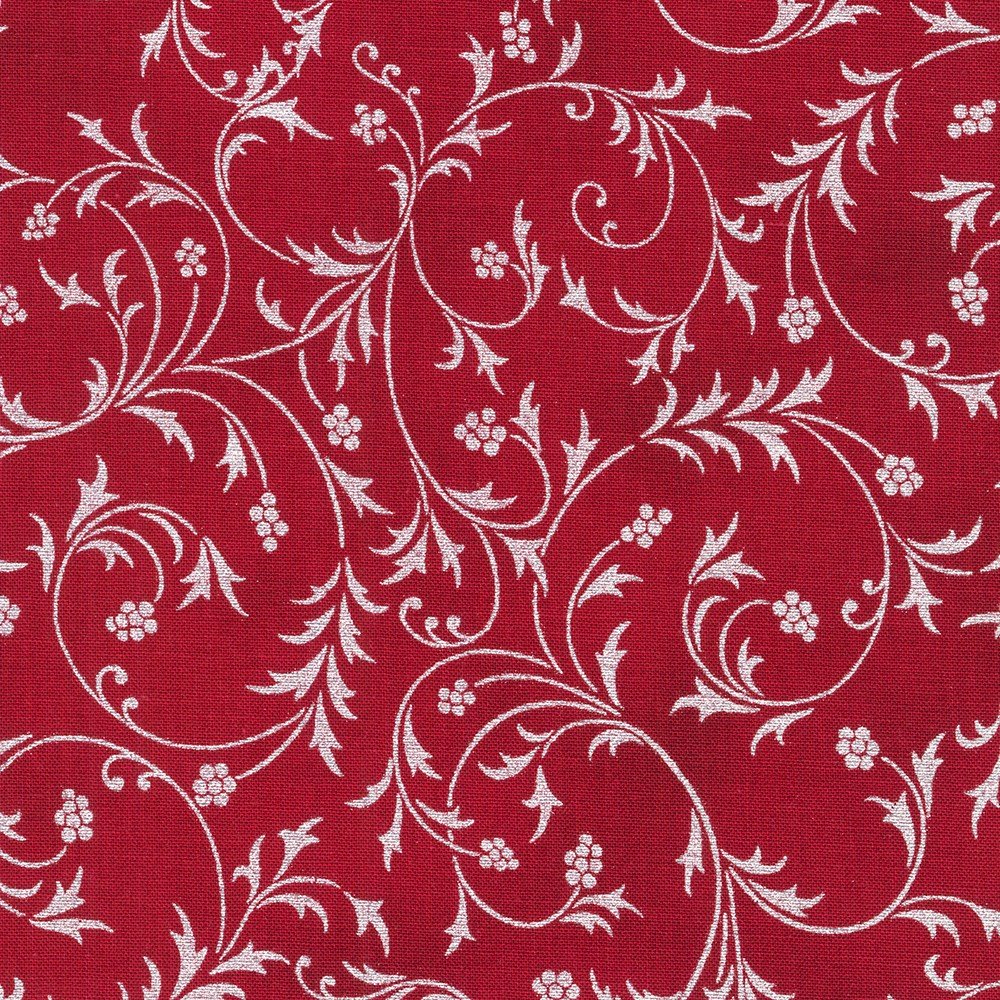 Half-Yard Bundle - Robert Kaufman "Holiday Flourish Snow Flower" Red/Silver (Metallic Accents) - 10 Fabrics, 5 Total Yards