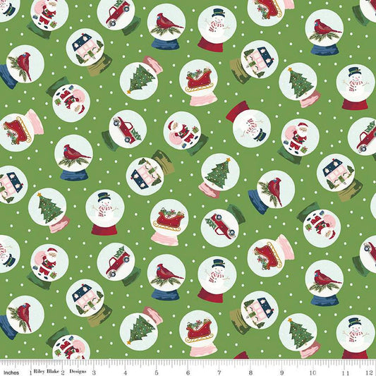 (3 yd) Riley Blake Christmas Village 12242 Green Snow Globes