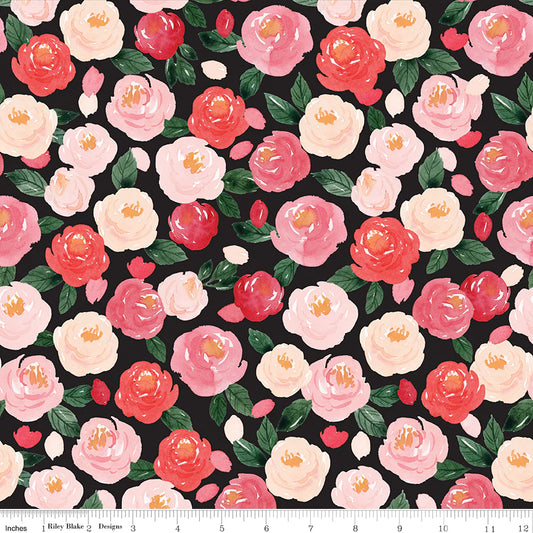 (6 yd) Riley Blake My Valentine C14150-Black Main (Roses)