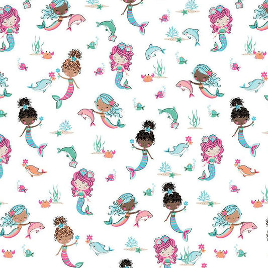 (3.5 yd) Riley Blake Mer-Mazing C14190 Mermaids White