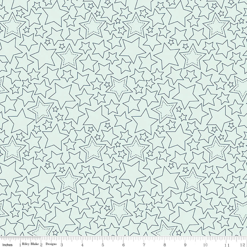 (5 yd) Riley Blake Sweet Freedom Bleached Denim Stars C14414
