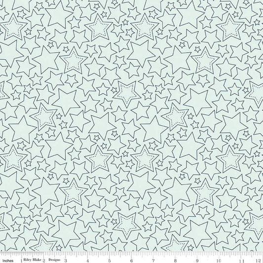 (5 yd) Riley Blake Sweet Freedom Bleached Denim Stars C14414