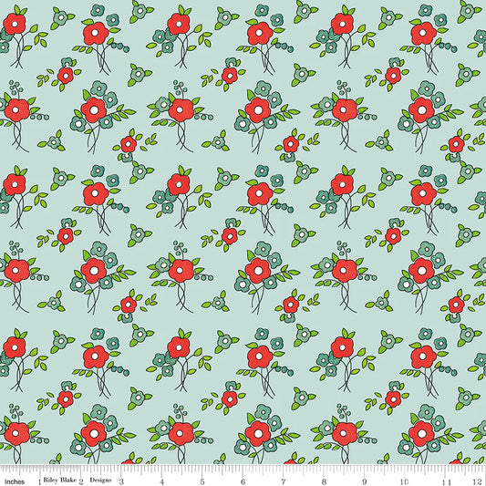 (4.5 yd) Riley Blake Take Heart C15386 Aqua Floral
