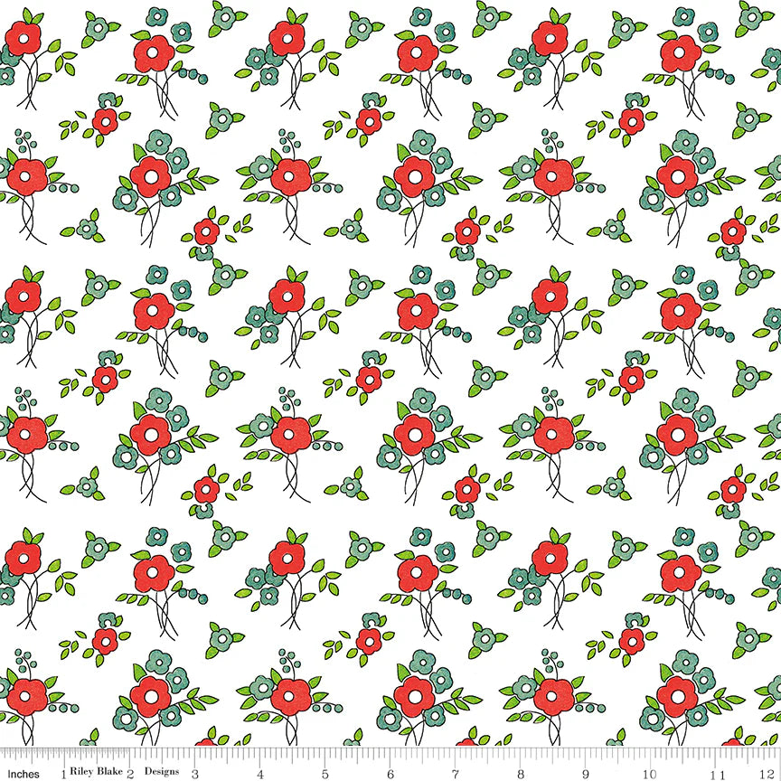 (5 yd) Riley Blake Take Heart 15386 White Floral