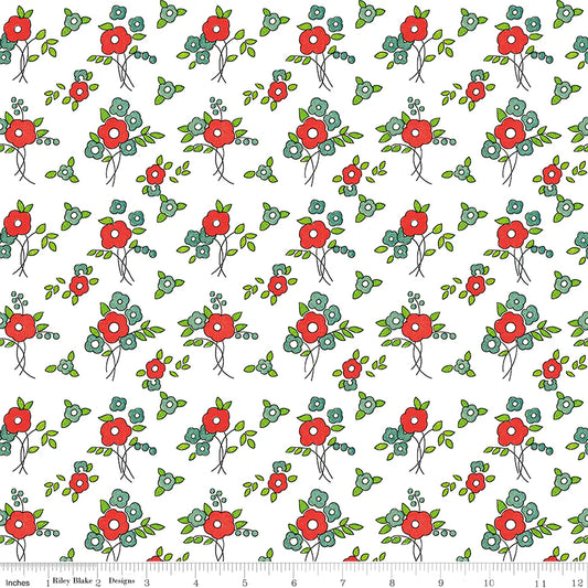 (5 yd) Riley Blake Take Heart 15386 White Floral
