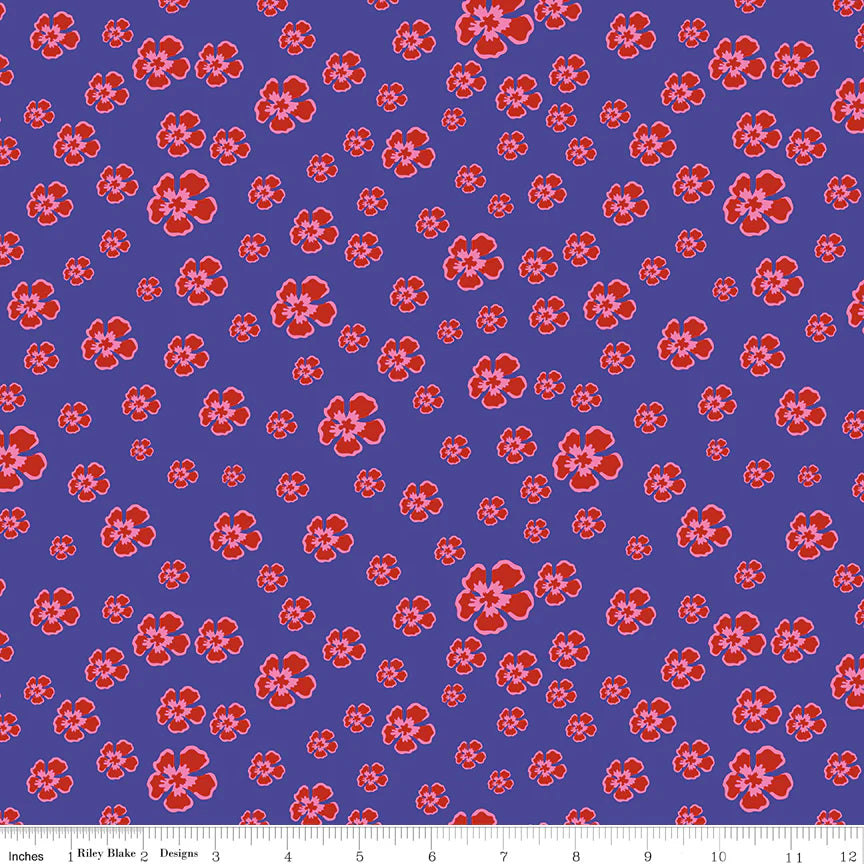 (4.5 yd) Andover/Makower UK Botanic Blast Purple C15547 Blossoms