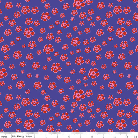 (4.5 yd) Andover/Makower UK Botanic Blast Purple C15547 Blossoms