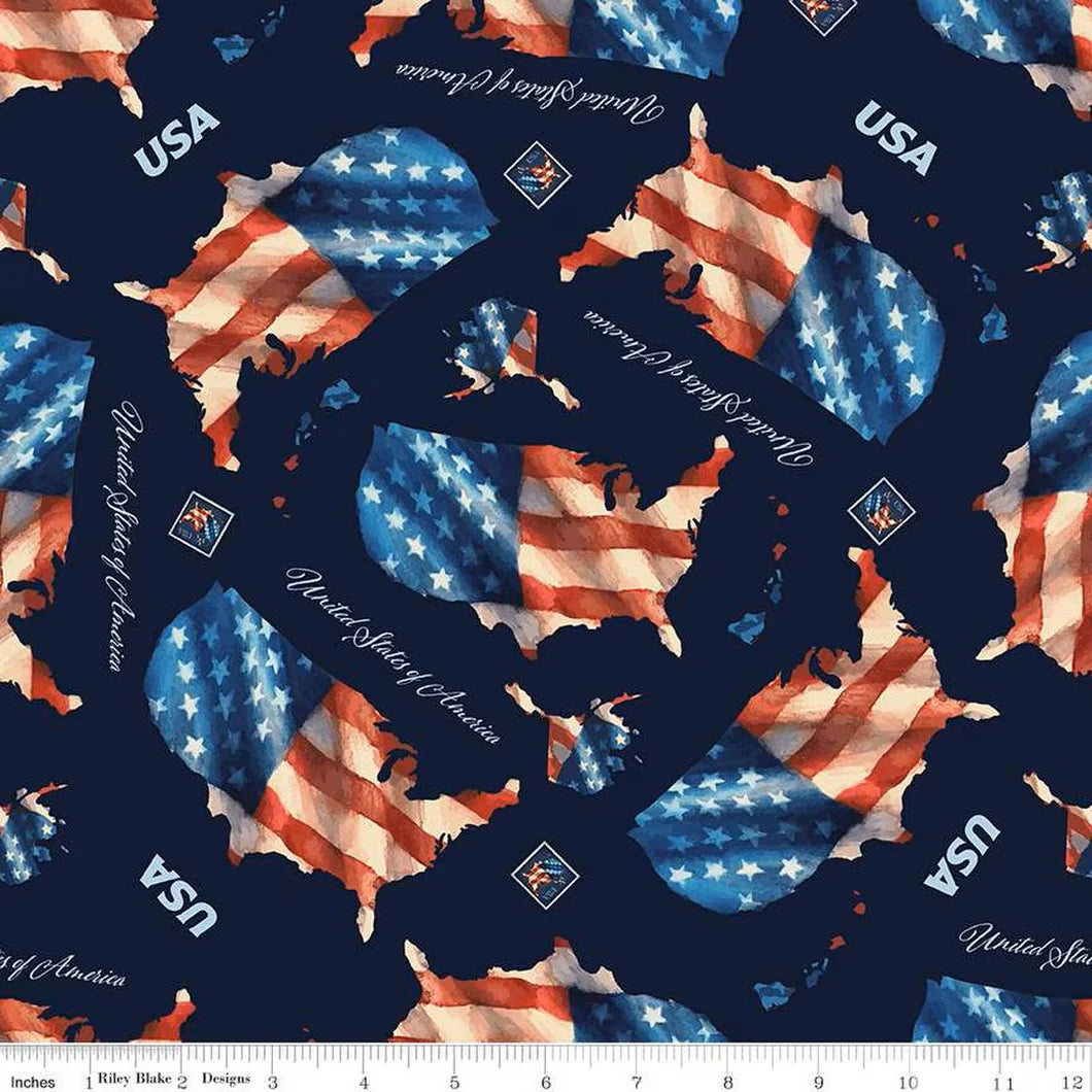 (2 yd) Riley Blake Letters From Home US Flag C15610 Navy