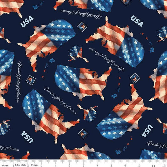 (2 yd) Riley Blake Letters From Home US Flag C15610 Navy