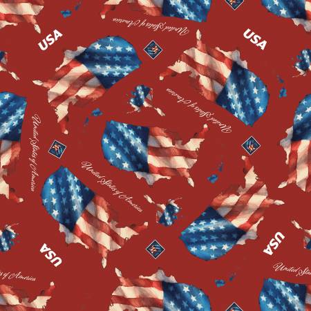(2 yd) Riley Blake Letters From Home US Flag C15610 Red