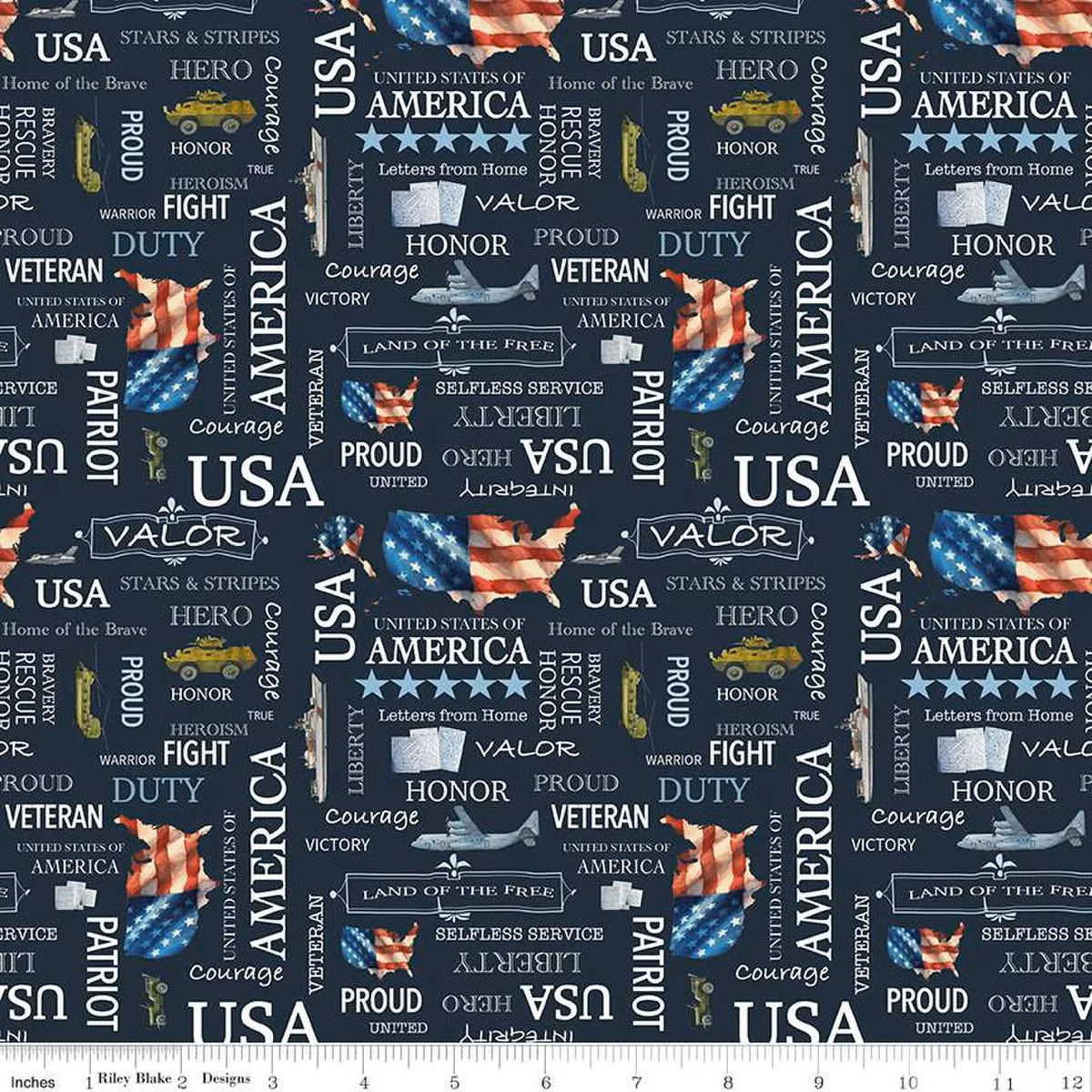 (2 yd) Riley Blake Letters From Home Words C15611 Navy