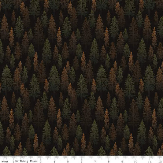 (1.5 yd) Riley Blake Pine Grove C15932 Black Trees