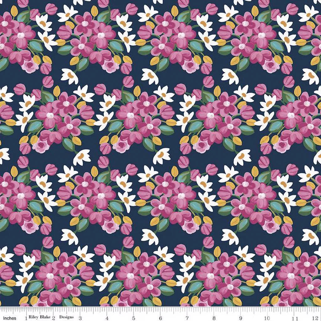 (1.5 yd) Riley Blake Morning Meadow C15942 Night Flower Bunches