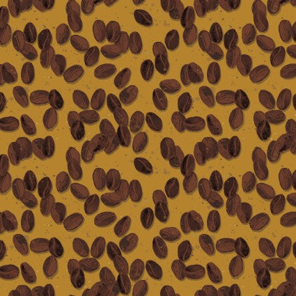 (4 yd) Clothworks Yay! Coffee Dk Gold Coffee Beans 3658-69
