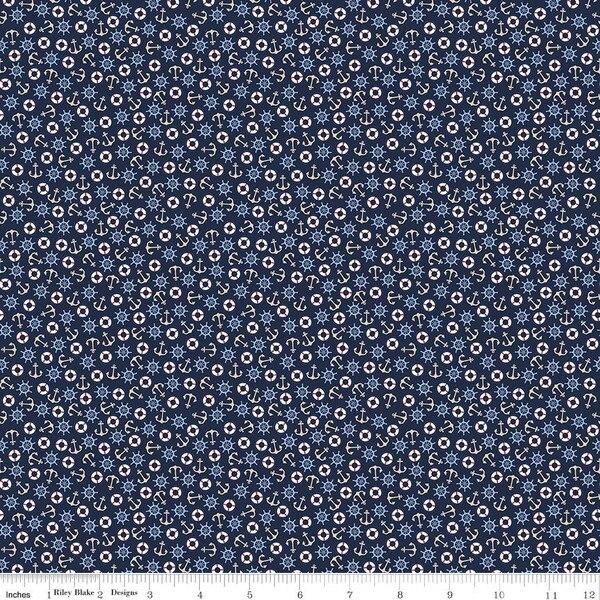 (1.5 yd) Riley Blake Yacht Club C15924 Navy Toss