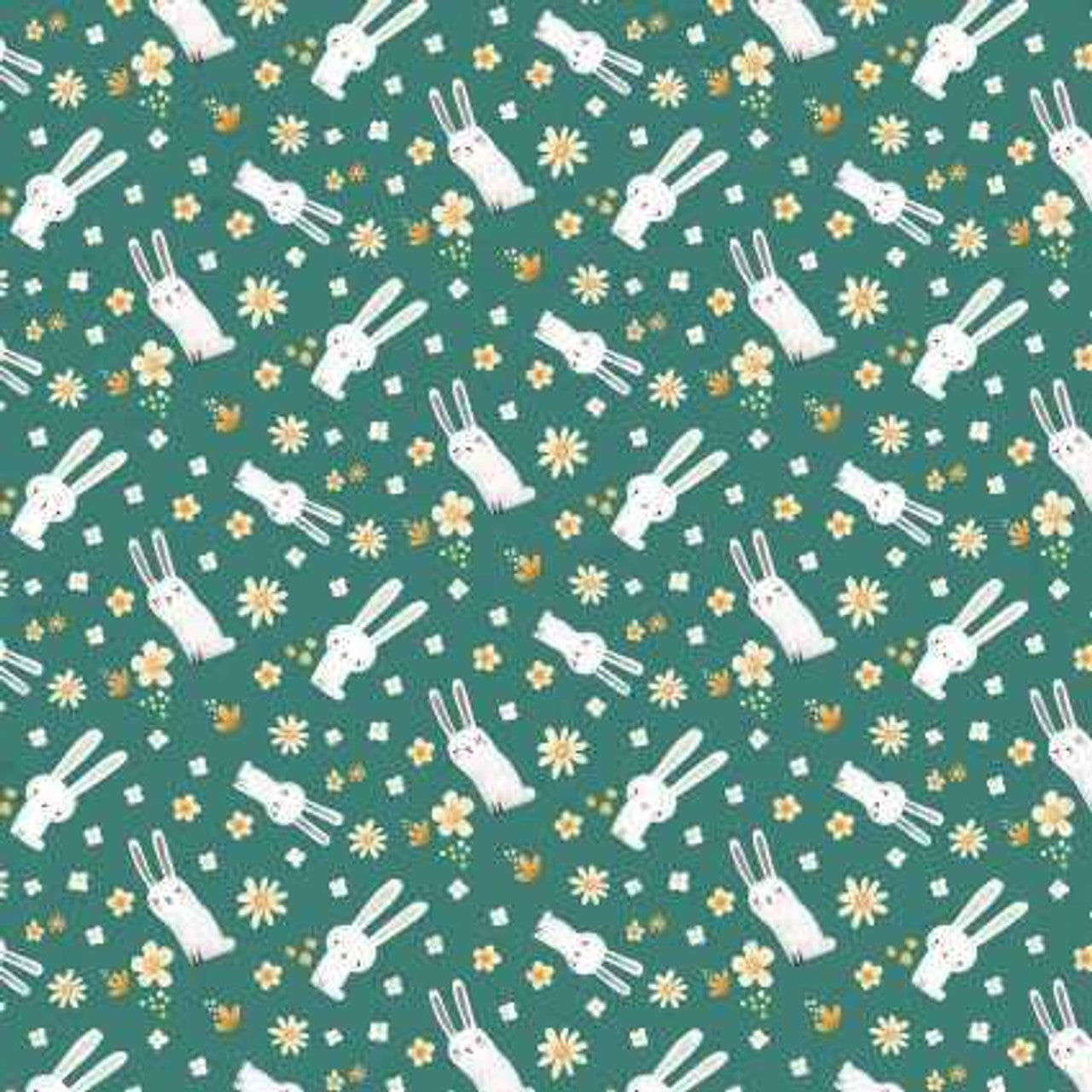 (3 yd) Benartex In The Woods Meadow Bunny Teal 13301-84