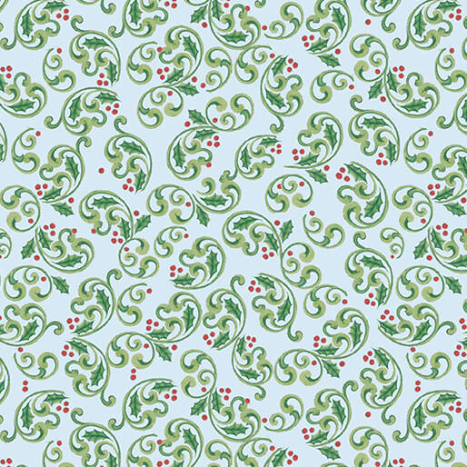 (3 yd) Benartex The Night Before Christmas Berry Scroll Light Blue 16034-05