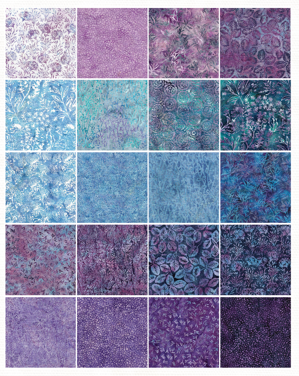 Island Batik - English Lavender - 20 Fabrics, 40 Total Strips