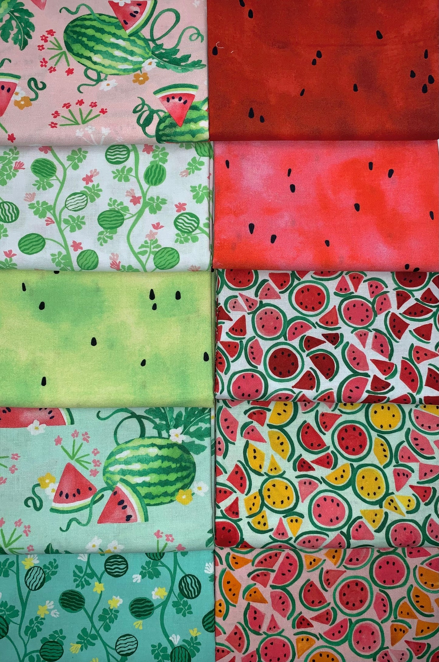 Robert Kaufman "Sweetness" (Summer Watermelon) Half-Yard Bundle - 10 Fabrics, 5 Total Yards