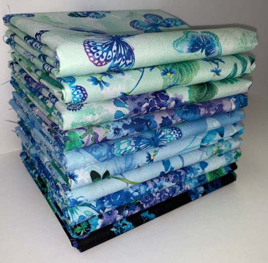 Benartex "Butterfly Bliss" (Butterflies & Hydrangeas) Half-Yard Bundle - 10 Fabrics, 5 Total Yards