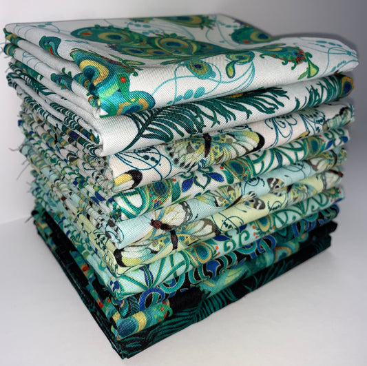 Benartex "Peacock Symphony" (Peacock) Half-Yard Bundle - 10 Fabrics, 5 Total Yards