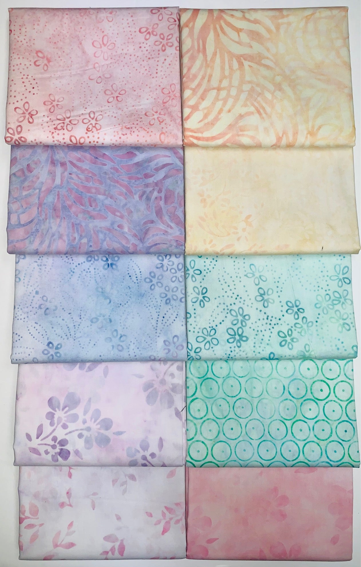 Robert Kaufman Artisan Batik "Pastel Petals" (Pastels) Half-yard Bundle - 10 Fabrics, 5 Total Yards