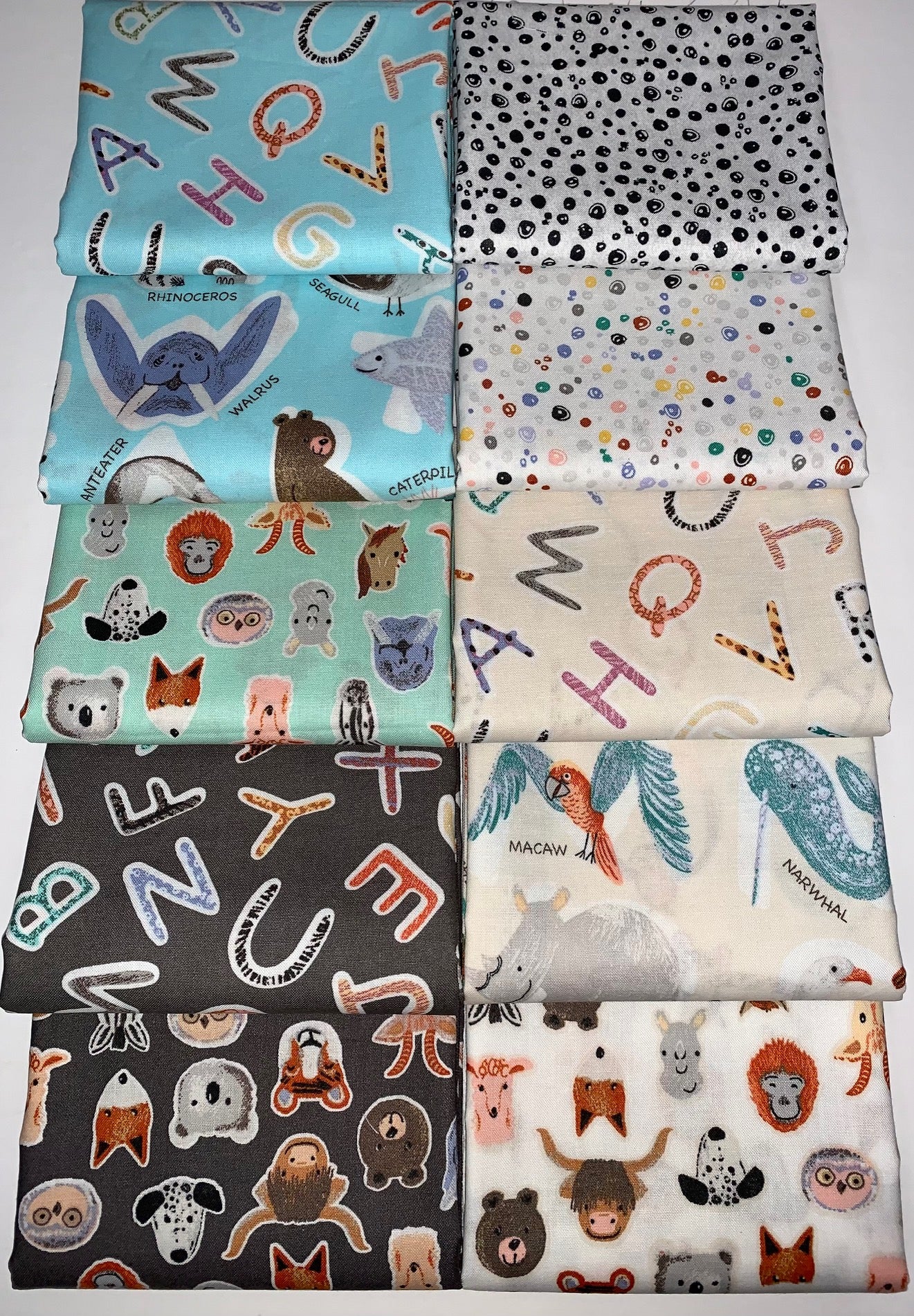 Windham Fabrics "A Is For Animal" Half-Yard Bundle - 10 Fabrics, 5 Total Yards
