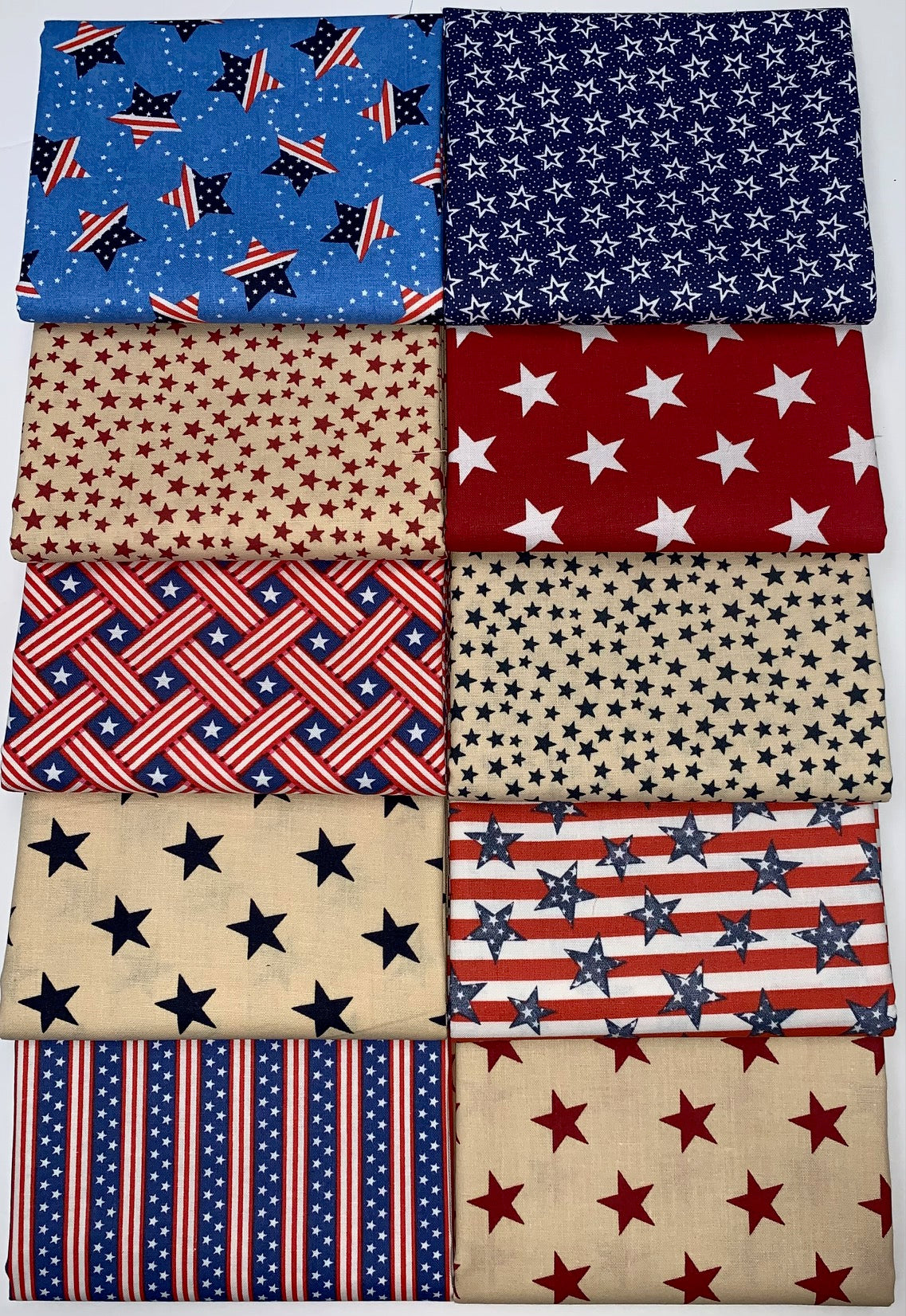 Stars (Patriotic) Half-yard Bundle - 10 Fabrics, 5 Total Yards