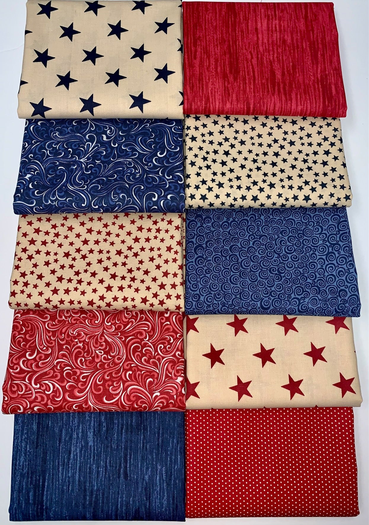 Vintage Patriotic Palette Half-yard Bundle - 10 Fabrics, 5 Total Yards