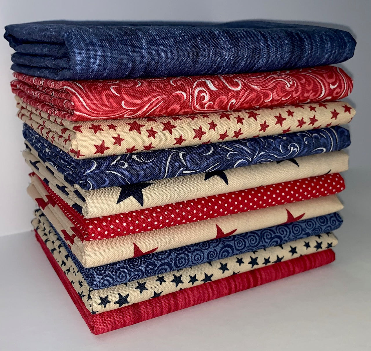 Vintage Patriotic Palette Half-yard Bundle - 10 Fabrics, 5 Total Yards