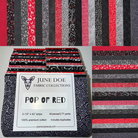 June Doe Fabric Collections - Pop Of Red - 40-Strip Pack