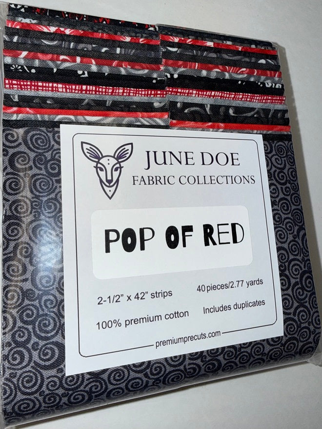 2.5" Jelly Roll Strips - June Doe Fabric Collections - Pop Of Red - 40-Strip Pack