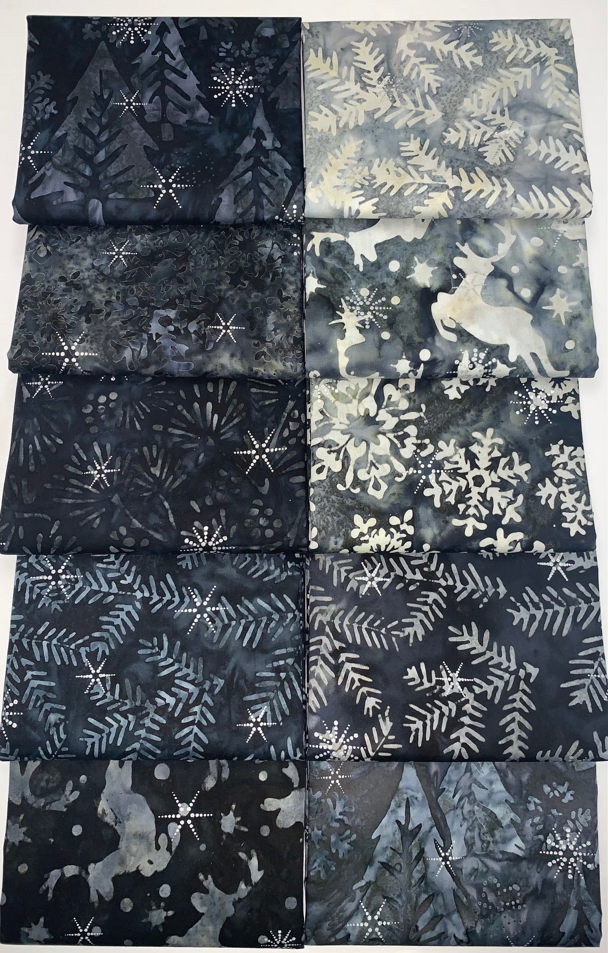 Robert Kaufman Artisan Batik "Winter Wonderland" (Graphite) Half-yard Bundle - 10 Fabrics, 5 Total Yards
