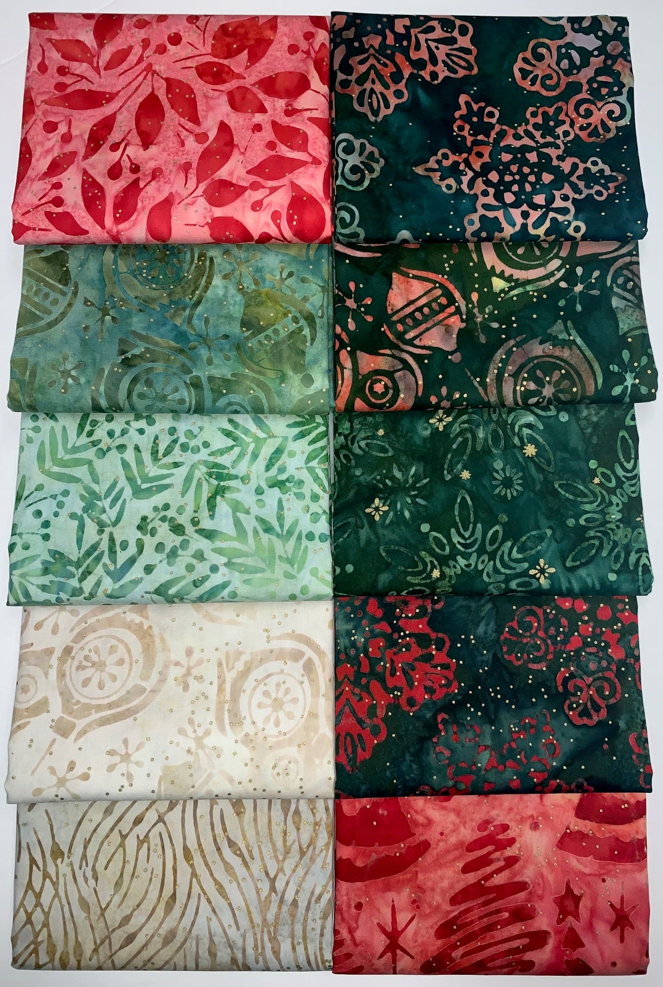 Robert Kaufman Artisan Batik "Christmastime" Half-yard Bundle - 10 Fabrics, 5 Total Yards