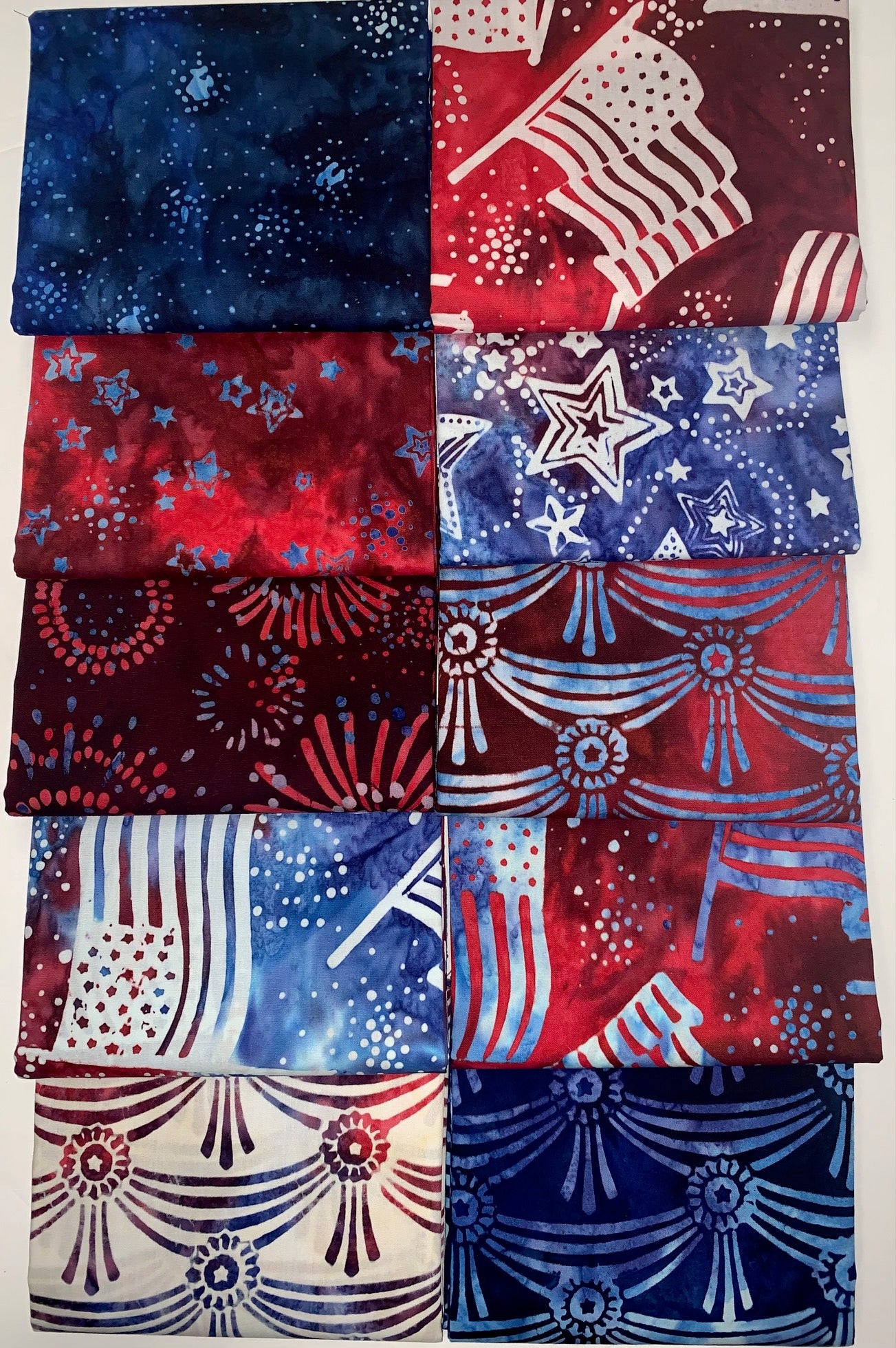 Robert Kaufman Artisan Batik "Liberty" Patriotic Half-yard Bundle - 10 Fabrics, 5 Total Yards